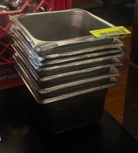 (6) 1/6TH SIZE STAINLESS INSERTS