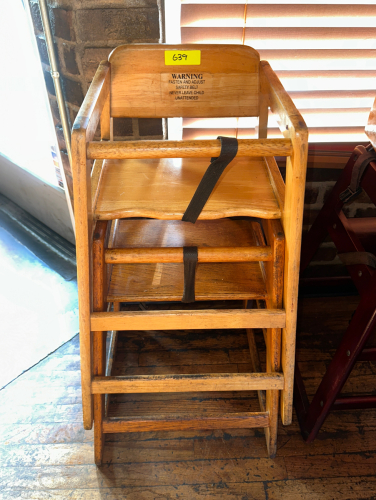 (2 WOODEN HIGH CHAIRS.