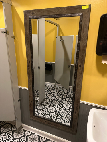 (2) PIECE BATHROOM MIRROR SET WITH WOODEN FRAME.