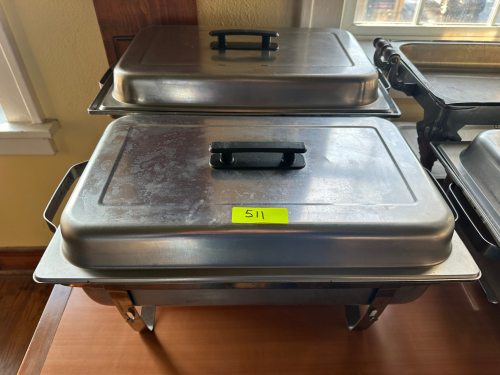 (2) FULL SIZE STAINLESS CHAFFER DISH SETS.