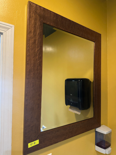 COPPER FRAMED BATHROOM VANITY MIRROR.