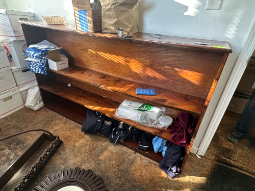 8' THREE TIER WOODEN BOOK CASE.