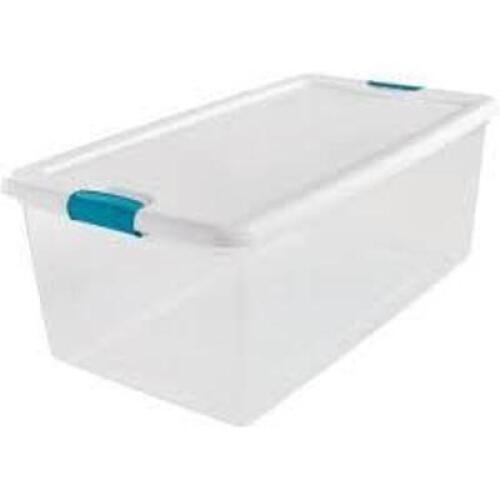 DESCRIPTION: (2) STORAGE TOTE BRAND/MODEL: STERILITE #52VVN76 INFORMATION: CLEAR RETAIL$: $23.78 EA SIZE: 106 Q QTY: 2