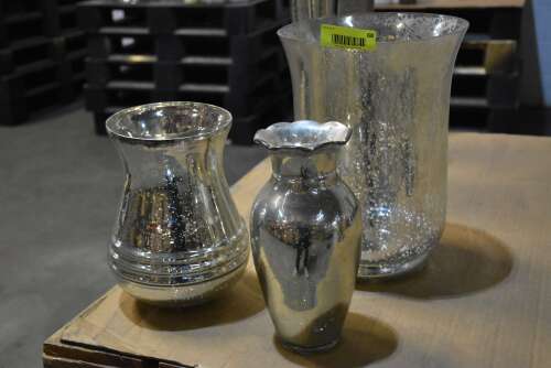 (3) - PAINTED GLASS VASES