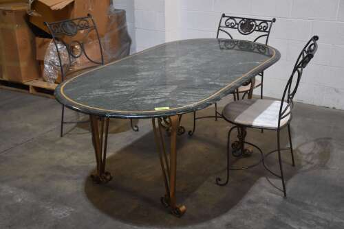 MARBLE TOP POKER TABLE WITH (3) CHAIRS