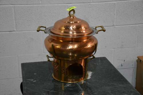 HAMMERED BRASS CHAFIN DISH WITH STAND AND LID