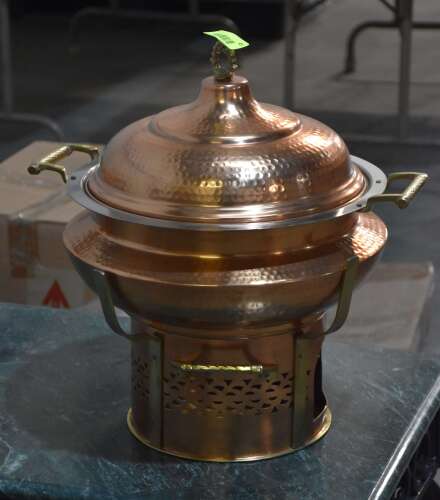 HAMMERED BRASS CHAFIN DISH WITH STAND AND LID
