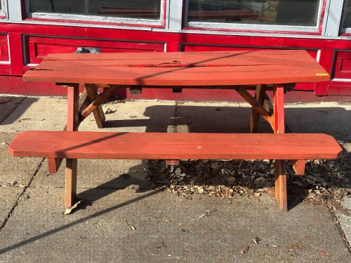72" WOODEN PICNIC TABLE W/ BENCH SEATING ( RED )