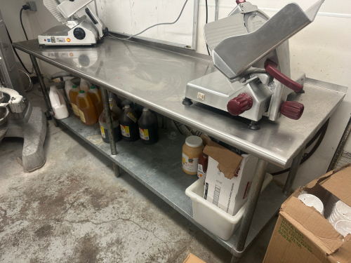 8' X 30" STAINLESS TABLE W/ 2" BACK SPLASH