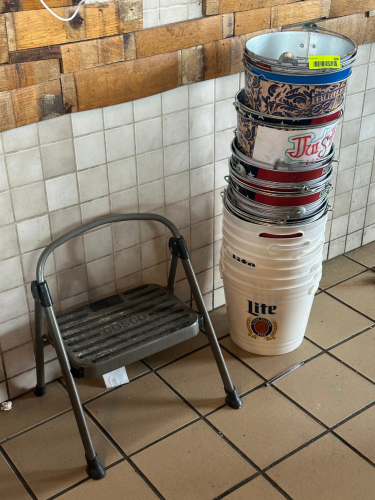 STEP LADDER AND (1) GROUP OF ASSORTED BEER BUCKETS