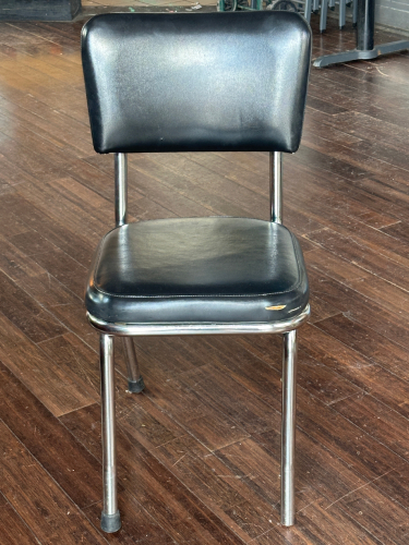 (4) BLACK PADDED CHAIRS W/ CHROME BASES.