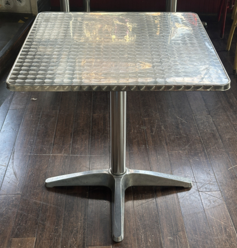 27" X 27" METAL TOP OVER COMPOSITE TABLE W/ BASE.
