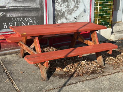 72" WOODEN PICNIC TABLE W/ BENCH SEATING ( RED )