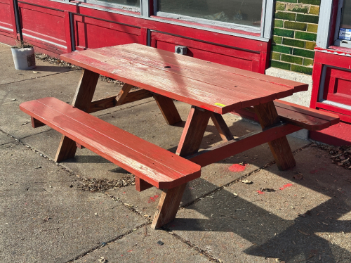 72" WOODEN PICNIC TABLE W/ BENCH SEATING ( RED )