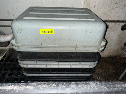 (7) PLASTIC BUS TUBS. GREY AND BLACK
