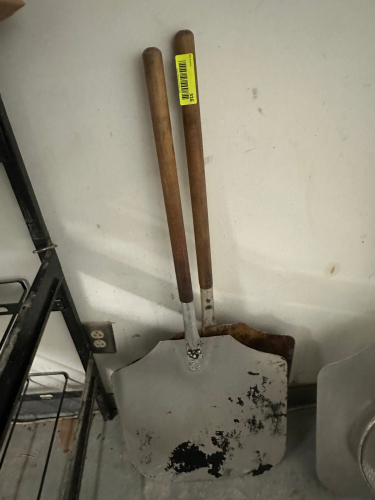 (2) LONG HANDLE STAINLESS PIZZA PADDLES.