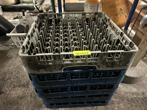(5) ASSORTED GLASS RACKS.