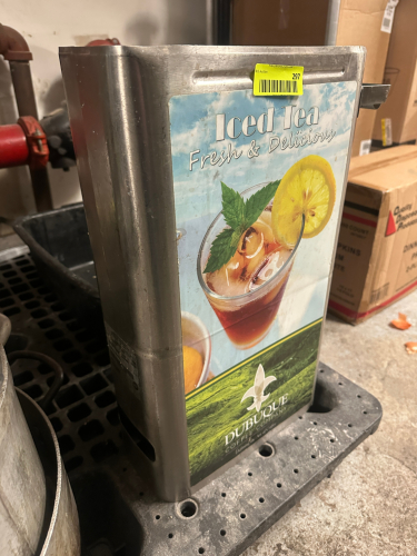STAINLESS ICE TEA DECANTERS. MISSING LID.