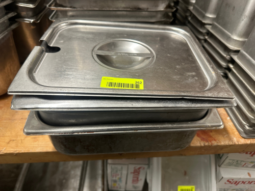 (2) 1/2 SIZE STAINLESS INSERTS W/ LIDS.