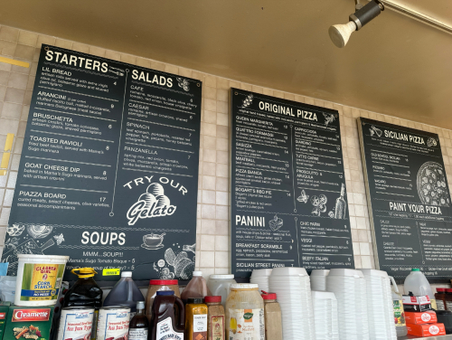 (3) CAF&Eacute; PIZZA MENU BOARDS.