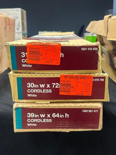 (3) BOXES OF ASSORTED CORDLESS WHITE BLINDS