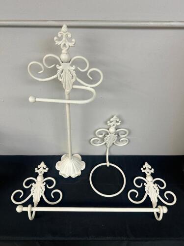(3) PIECE BATHROOM TOWEL BAR, TOWEL RING, AND BATHROOM TISSUE HOLDER.