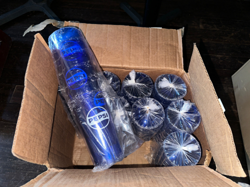 (60) NEW BLUE PLASTIC PEPSI 20 OZ TUMBLER.