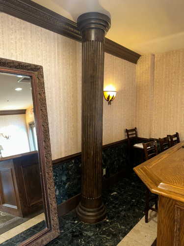 (2) LARGE PLASTIC DECORATIVE COLUMNS ( BROWN )