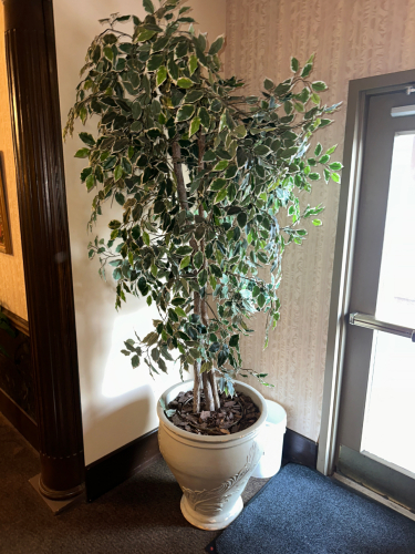 LARGE FAUX POTTED PLANT W/ PLANTER.