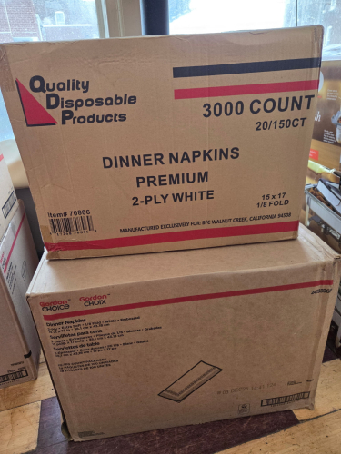(2) CASES OF DINNER NAPKINS ( UNOPENED )