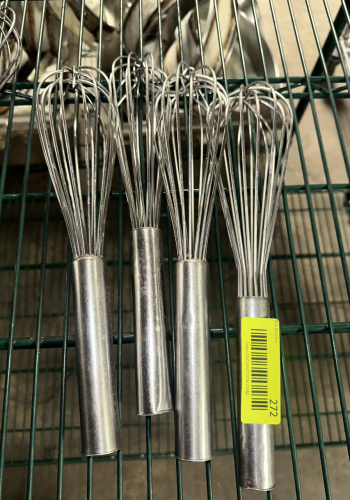 (4) SHORT HANDLE STAINLESS WISK'S