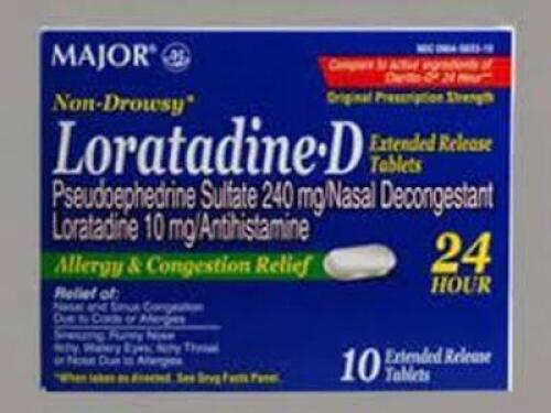 DESCRIPTION: (6) BOXES OF (10) TABLETS OF PSEUDOEPHEDRINE SULFATE BRAND/MODEL: LORATADINE D RETAIL$: $12.57 EA QTY: 6