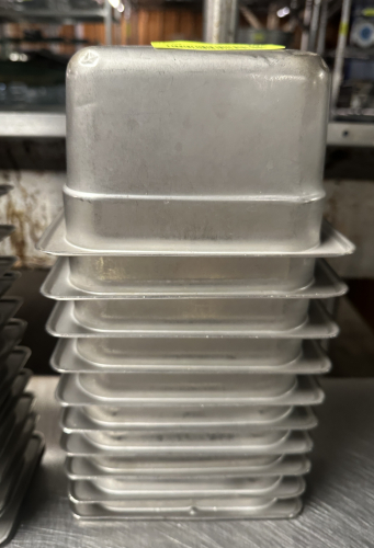 (10) 1/9TH SIZE STAINLESS INSERTS 4" DEEP.