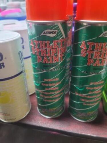 DESCRIPTION: (6) ATHLETIC STRIPING PAINT BRAND/MODEL: AERVOE/796 INFORMATION: FL.ORANGE RETAIL$: $ 80.40 TOTAL SIZE: 20 OZ QTY: 6