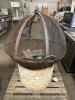 LARGE METAL OUTDOOR FIRE PIT WITH MESH SPARK SCREEN AND BRICK BASE. FEATURES HINGED MESH COVER WITH HANDLES - 4