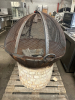 LARGE METAL OUTDOOR FIRE PIT WITH MESH SPARK SCREEN AND BRICK BASE. FEATURES HINGED MESH COVER WITH HANDLES - 5