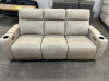 MACYS TAN LEATHER POWER RECLINING SOFA W/ WIRELESS CHARGER. - 2