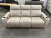 MACYS TAN LEATHER POWER RECLINING SOFA W/ WIRELESS CHARGER. - 3