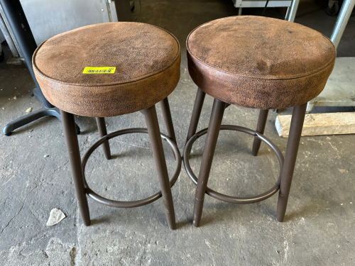 (2) 30" TALL BROWN UPHOLSTERED BAR STOOLS.