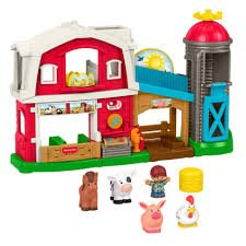 (1) FARMER AND ANIMALS IN BARN