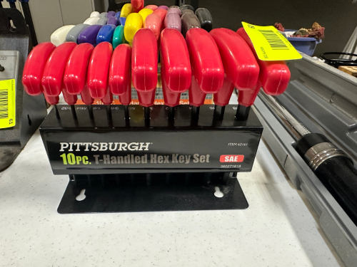 (4) ASSORTED T HANDLE HEX KEY SETS.