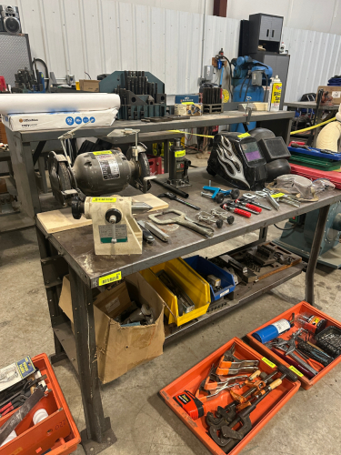 60" X 30" METAL FABRICATION TABLE W/ RISER SHELF.