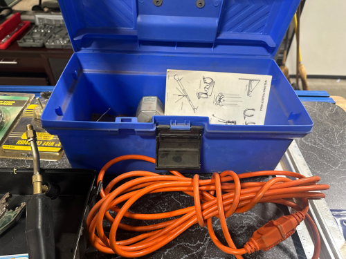 BLUE PLASTIC TOOL BOX AND EXTENSION CORD