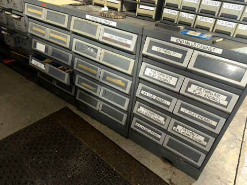 (3) TEN DRAWER METAL HARDWARE BIN ORGANIZERS W/ CONTENTS.