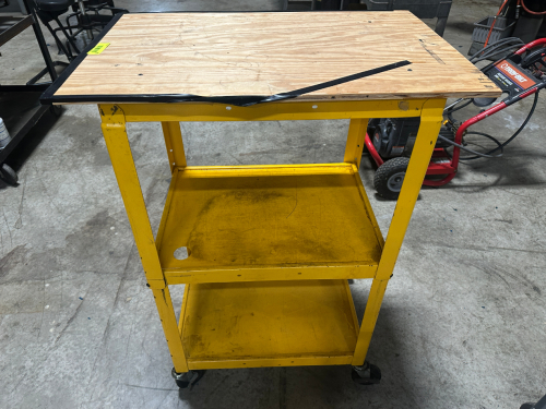 THREE TIER METAL UTILITY CART W/ WOOD TOP