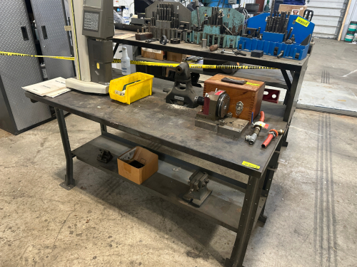 60" X 30" METAL FABRICATION TABLE W/ RISER SHELF.