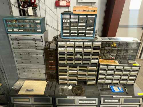 (8) ASSORTED HARDWARE BIN ORGANIZERS W/ CONTENTS