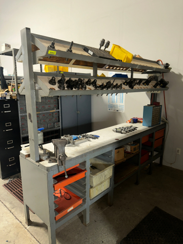 10' X 20" WOODEN BIT HOLDER / CHUCK STORAGE TABLE WITH RISER,