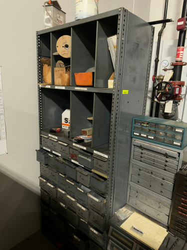 36" METAL PARTS BIN W/ CONTENTS - ASSORTED HARDWARE,