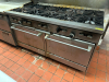 SUN FIRE TEN BURNER GAS RANGE W/ LOWER DOUBLE OVEN.